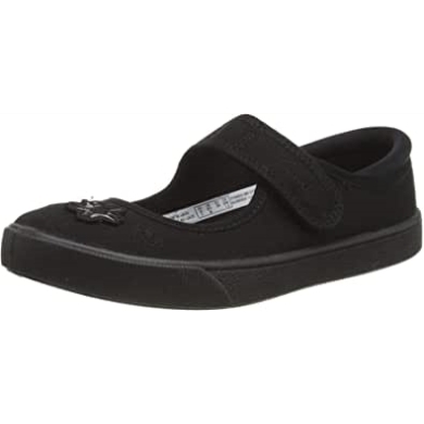 Schwarzer Stoff Clarks Hopper Go Ballet Schulschuhe Für Mädchen