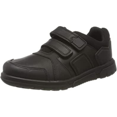 Schwarzes Leder Blake Street Schwarzes Leder Jungen Rip Tape Schulschuhe Clarks