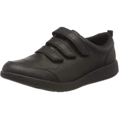 Schwarz Leder Jungen Scape Sky K Wide Fit Schuluniform Turnschuhe Clarks
