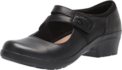 Schwarzes Leder Clarks Angie Bell Mary Jane Flat Damen