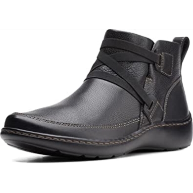 Schwarzes Leder Clarks Cora Blossom Damenstiefel