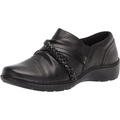 Schwarzes Leder Von Clarks Cora Braidshoe Loafer Für Damen