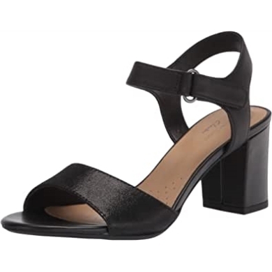 Schwarze Leder Clarks Damen Deva Alice Sandaletten Mit Absatz