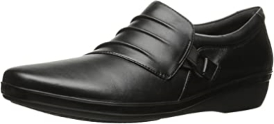Schwarzes Leder Clarks Everlay Iris Flat Damen
