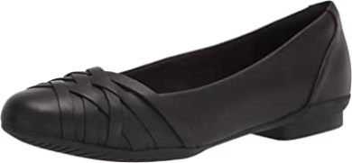Schwarzes Leder Clarks Sara Clover Ballerinas Für Damen