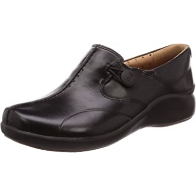 Schwarzes Leder Clarks Unloop2 Walk Loafer Für Damen
