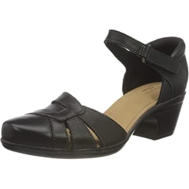 Schwarze Lederkombi Clarks Damensandale Emily Daisy Mit Absatz