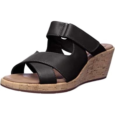 Damensandalen Mit Keilabsatz Von Un Plaza Aus Schwarzem Leder Clarks