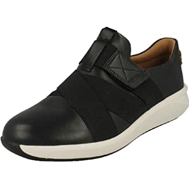 Schwarze Lederne Damen-sneakers Mit Un Rio-riemen Clarks