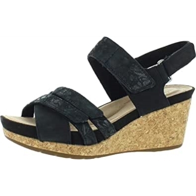 Schwarze Nubukleder Lea Combi Clarks Damen Un Capri Walk Keilsandale