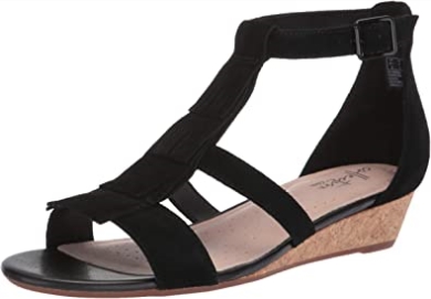 Schwarzes Wildleder Clarks Abigail Keilsandale Mit Keilabsatz Für Damen