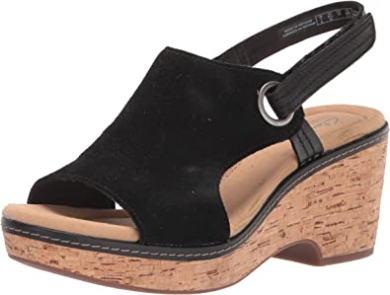 Schwarzes Wildleder Clarks Giselle Sea Keilsandale Für Damen
