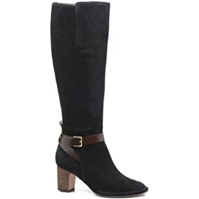Schwarzer Wildleder-clarks-stiefel Mit Gewürzter Flamme Für Damen