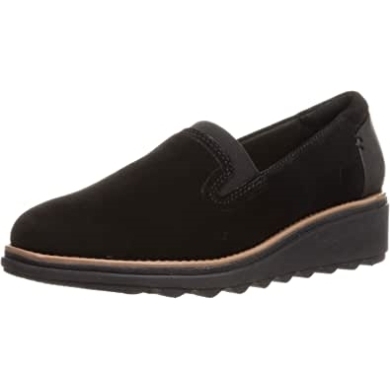 Schwarzes Wildleder Mit Dunkelbraunem World Clarks Sharon Dolly Loafer Für Damen