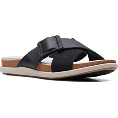 Flache Damensandalen Aus Schwarzem Synthetik Clarks
