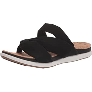 Schwarze Textil Clarks Eliza Skip Slide Sandale Für Damen