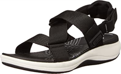 Schwarze Textil Damensandale Mira Sun Flat Sandale Clarks