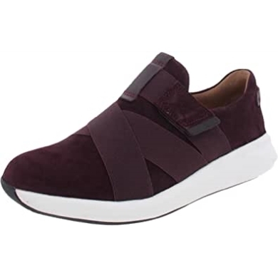 Bordeauxrotes Wildleder Clarks Unstrukturierte Sport- Und Trainingsschuhe Aus Wildleder Mit Unrio-riemen Für Damen