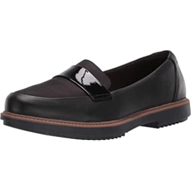 Clarks Raisie Arlie Loafer Aus Schwarzem Leder Und Textilkombi Für Damen
