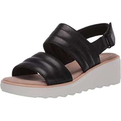 Clarks Jillian Flow Keilsandale Aus Schwarzem Leder Für Damen