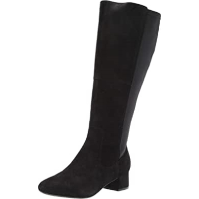 Clarks Damen Marilyn Abby Wide Wadenkniehoher Stiefel Aus Schwarzem Wildleder