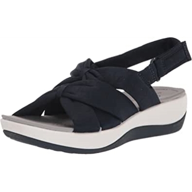 Clarks Arla Meg Flache Sandale Aus Marineblauem Textil Für Damen