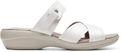 Clarks Alexis Art Flache Damensandale Aus Weißem Synthetiklack