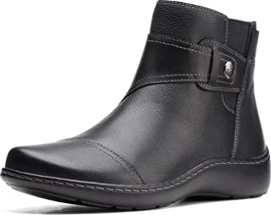 Clarks Cora Tropic Leather Metallic Stiefeletten Für Damen Schwarzes Leder