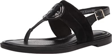 Clarks Reyna Glam Flache Damensandale Schwarz Synthetik Interesse Kombi