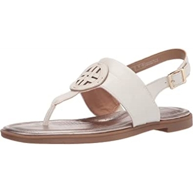 Clarks Reyna Glam Flache Damensandale Weiß Synthetik