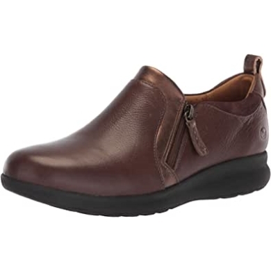 Dunkelbrauner Leder Wildleder Kombi Damen Un Schmücken Zip Loafer Clarks