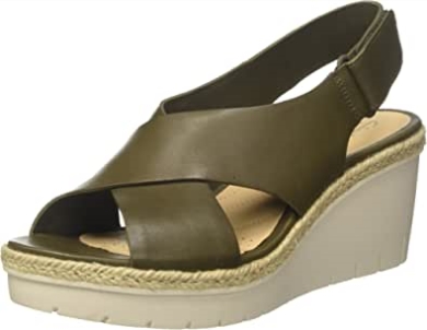 Grünes Khakifarbenes Leder Clarks Palm G Niedrige Knöchelriemensandalen Für Damen