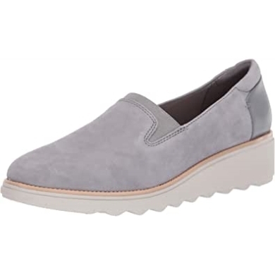 Hellgrauer Wildleder Clarks Sharon Dolly Loafer Für Damen