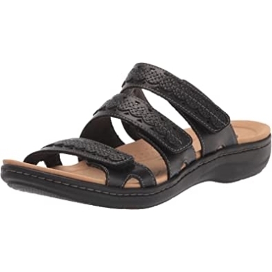 Flache Herrensandale Laurieann Cove Clarks Schwarzes Leder