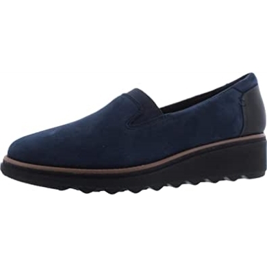 Marineblaues Wildleder Mit Dunkelbraunem Rand Sharon Dolly Loafer Clarks Für Damen