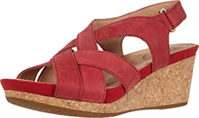 Rotes Nubukleder Clarks Damen-un Capri Keilsandale