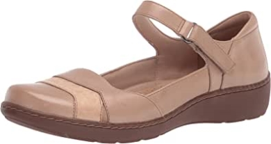 Sand Leder Synthetik Kombi Damen Cora Abby Mary Jane Flat Clarks