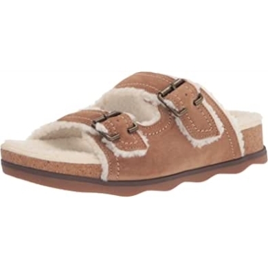 Clarks Brynn Sparkle Flache Sandale Aus Braunem Wildleder Für Damen