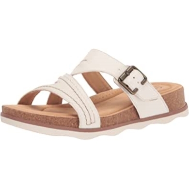 Weißes Leder Clarks Brynn Hope Flache Damensandale