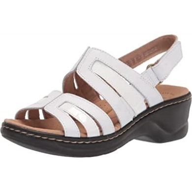 Weiß Leder Synthetik Kombi Clarks Lexi Jade Flache Sandale Für Damen