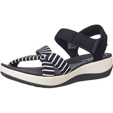 Arla Gracie Flache Damensandale Clarks Marineweißes Textil