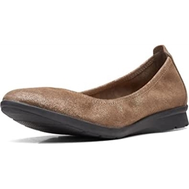 Jenette Ease Ballet Ballerinas Für Damen, Clarks, Zinn-metallic-wildleder
