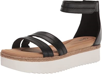 Flache Damensandale Lana Glide Clarks Schwarzes Leder