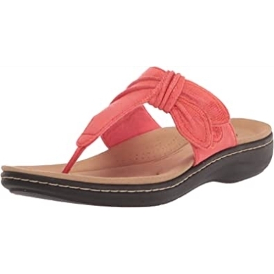 Flache Damensandale Laurieann Rae Clarks Hellkorallenfarbenes Textil
