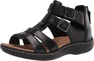 Flache Damensandale Laurieann Remi Clarks Schwarz Nubuk