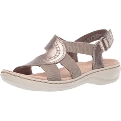 Leisa Joy Damensandale Pewter Metallic Leder Textil Clarks