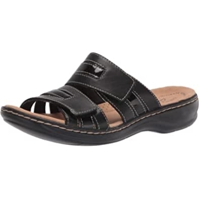 Flache Damensandale Leisa Zoe Clarks Schwarz Leder Synthetik Kombi