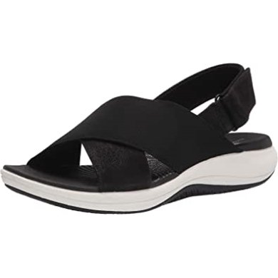 Mira Sand Damensandale Clarks Schwarzes Textil