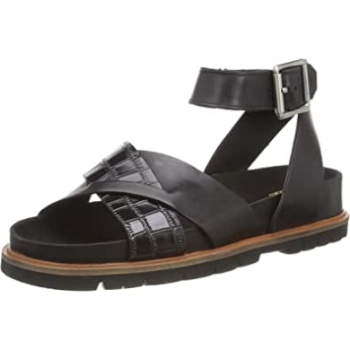 Damensandale Orianna Cross Clarks Schwarz Kombileder