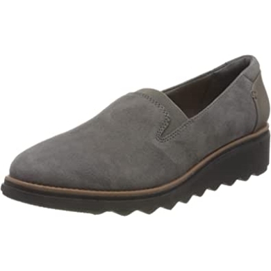 Sharon Dolly Loafer Für Damen Clarks Graues Wildleder Mit Dunkelbrauner Welt